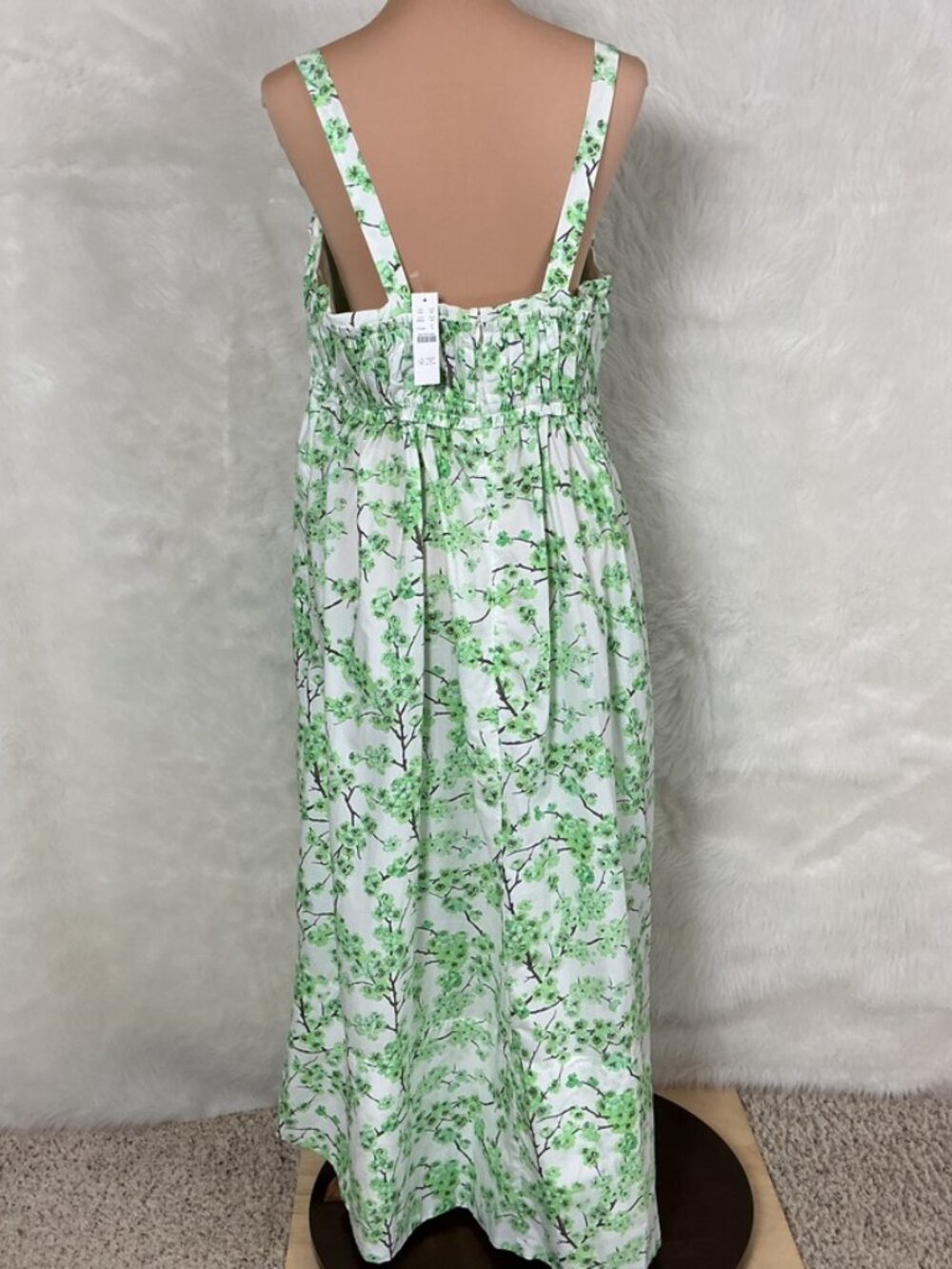 J. Crew Sleeveless Gathered Tank Midi Dress Lime Green Cherry Blossoms NWT 16 - Picture 4 of 8